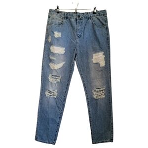 Shein Jeans Size 36 Blue Distressed High Rise Mom Jeans